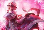  bad_deviantart_id bad_id banned_artist bow closed_fan detached_sleeves dress fan fan_over_face folding_fan hat kozou_(soumuden) long_sleeves looking_at_viewer mob_cap pink_background pink_hair red_eyes ribbon saigyouji_yuyuko short_hair sketch solo touhou triangular_headpiece 