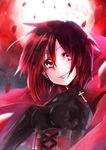  bad_id bad_pixiv_id cape cross highres kimi_(13houka) moon red_eyes red_hair ruby_rose rwby smile solo 
