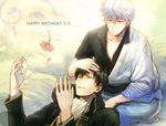  bad_id bad_pixiv_id birthday black_hair cigarette flower gintama hadanugi_dousa hijikata_toushirou japanese_clothes kimono long_sleeves male_focus multiple_boys sakata_gintoki short_sleeves tkr_(lovedelic99) white_hair 