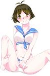  akizuki_ryou amuendo bad_id bad_pixiv_id bikini blush brown_eyes brown_hair idolmaster idolmaster_dearly_stars male_focus otoko_no_ko sailor_bikini sailor_collar sailor_swimsuit_(idolmaster) short_hair solo swimsuit 