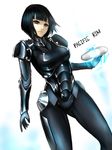  black_hair bob_cut bodysuit breasts brown_eyes drivesuit highres kumiko_shiba mako_mori medium_breasts pacific_rim shiny shiny_clothes short_hair shoulder_pads solo 