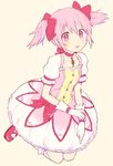  dress fuchi_(rakugaki-chou) gem gloves kaname_madoka kneeling mahou_shoujo_madoka_magica pink_eyes pink_hair ribbon solo tears twintails 