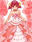  bare_shoulders bow choker dress flat_chest flower hoshizora_miyuki looking_at_viewer pink_bow precure skirt_hold smile smile_precure! solo yuucho 