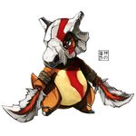  bad_id blade blades_of_athena bodypaint bone chain cosplay cubone dual_wielding eudetenis gen_1_pokemon god_of_war holding kratos kratos_(cosplay) no_humans pokemon pokemon_(creature) simple_background solo white_background 