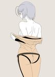  ass blush bodysuit breasts from_behind medium_breasts monochrome osuzu_akiomi short_hair simple_background solo uchuu_senkan_yamato uchuu_senkan_yamato_2199 yamamoto_akira 