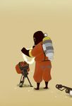  flamethrower gas_mask gloves holding lei male_focus oxygen_tank sentry simple_background solo standing team_fortress_2 the_pyro weapon who93 