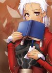  archer bad_id bad_pixiv_id book dark_skin fate/stay_night fate_(series) genderswap genderswap_(mtf) grey_eyes highres solo washizu0808 white_hair 