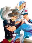  blonde_hair blue_eyes chichi_gult grey_hair gyro_zeppeli hat johnny_joestar jojo_no_kimyou_na_bouken lipstick long_hair makeup multiple_boys silver_hair steel_ball_run 