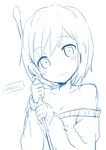  bare_shoulders blush character_request copyright_request highres looking_at_viewer monochrome muku_(muku-coffee) short_hair simple_background solo white_background 