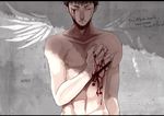  30_(mitsumaru) blood blood_on_face bloody_tears brown_hair jean_kirchstein male_focus salute shingeki_no_kyojin shirtless solo wings 