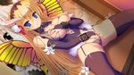  arch_eterna blonde_hair blue_eyes breast_hold breasts game_cg horns long_hair mahou_kenki_arch_calibur masturbation nipples thighhighs wings yuugure_pairo 