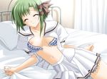  1girl bed bra breasts eyes_closed game_cg green_hair nipples pillow shigure_asa short_hair shuffle! underwear 