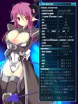  black_legwear blush breast_hold breasts cameltoe cleavage crossed_arms highres horns large_breasts long_hair looking_at_viewer luxuria phantasy_star phantasy_star_online_2 pointy_ears purple_hair solo thighhighs translation_request valgiris 