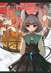  animal_ears arms_behind_back bad_id bad_pixiv_id capelet grey_hair jewelry long_sleeves mikikoto_hitsuji mouse_ears mouse_tail nazrin pendant plant red_eyes short_hair skirt solo tail touhou vines window 