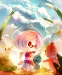  b_spa_gyoreva bad_id bad_pixiv_id black_eyes brittany_(pikmin) flower formal glasses helmet highres nature pikmin_(creature) pikmin_(series) pikmin_3 pink_hair pointy_ears sky smile suit 