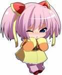  blue_eyes blush chibi copyright_request looking_at_viewer oka_(bananashoe) purple_hair short_hair simple_background solo white_background 