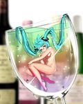  aqua_eyes aqua_hair bad_id bad_pixiv_id barefoot bespectacled breasts cup drinking_glass floating_hair glasses hatsune_miku in_container in_cup large_breasts long_hair looking_at_viewer minigirl nude solo submerged twintails very_long_hair vocaloid wine_glass yuruto 