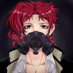  earrings gas_mask green_eyes highres jewelry jojo_no_kimyou_na_bouken kakyouin_noriaki male_focus nisikiryouma pink_hair solo 