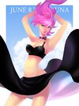  cloud day green_eyes jojo_no_kimyou_na_bouken magatsumagic midriff pink_hair short_hair skirt sky solo trish_una vento_aureo 