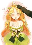  38kb_(38shiki) atelier_(series) atelier_ayesha ayesha_altugle blonde_hair blush flower gloves hair_ornament heart keithgrif_hazeldine long_hair petting smile solo_focus 