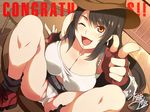  1girl breasts cleavage cowboy_hat final_fantasy final_fantasy_vii fingerless_gloves gloves hat large_breasts looking_at_viewer mizuryuu_kei open_mouth panties smile solo tifa_lockhart underwear 