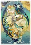  akai_kamoshi art_nouveau bird blue_jay dress flower green_eyes green_hair hair_flower hair_ornament harp hatsune_miku highres instrument long_hair smile twintails vocaloid 