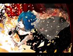  black_dress blue_hair closed_eyes commentary_request confetti doll_joints downblouse dress flower gun hair_flower hair_ornament hatsune_miku parted_lips rakeru_(fleedo) suicide veil vocaloid weapon white_flower 