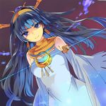  bare_shoulders black_hair breasts cleavage dutch_angle egyptian gold hairband headdress isis_(p&amp;d) long_hair medium_breasts nove_(legge) puzzle_&amp;_dragons smile solo 