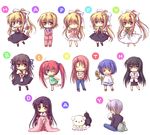  &gt;_&lt; 6+girls :d ;d ^_^ air bird blonde_hair chibi closed_eyes dog everyone happy_birthday kamio_haruko kamio_misuzu kannabi_no_mikoto kirishima_hijiri kirishima_kano kunisaki_yukito michiru_(air) miyata_(miyatami07) multiple_girls multiple_persona one_eye_closed open_mouth pajamas potato_(air) school_uniform smile sora_(air) toono_minagi 