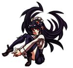  black_hair black_legwear bogoro breasts extra_mouth filia_(skullgirls) long_hair medium_breasts prehensile_hair red_eyes samson_(skullgirls) school_uniform skirt skullgirls thighhighs yellow_eyes 