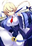  ahoge black_legwear blazblue blonde_hair braid breasts daiaru es_(xblaze) large_breasts long_hair pantyhose red_eyes solo underbust xblaze xblaze_code:_embryo 