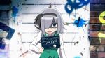  cosplay crossover evandragon green_eyes hair_over_one_eye hair_ribbon konpaku_youmu kuroki_tomoko kuroki_tomoko_(cosplay) parody ribbon short_hair silver_hair solo style_parody touhou watashi_ga_motenai_no_wa_dou_kangaetemo_omaera_ga_warui! 