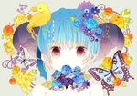  animal bird blue_hair butterfly flowers mmco original rose 