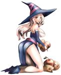  apple bad_id bad_pixiv_id brown_eyes brown_hair cheese detached_sleeves dragon's_crown food fruit hat kawagoe_pochi long_hair solo sorceress_(dragon's_crown) witch_hat 