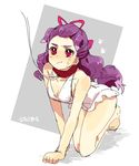  :t aano_(10bit) all_fours animal_ears barefoot blush dog_ears dog_tail highres kemonomimi_mode long_hair milk_(yes!_precure_5) mimino_kurumi pink_eyes pout precure purple_hair sketch solo swimsuit tail yes!_precure_5 yes!_precure_5_gogo! 