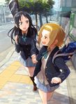  akiyama_mio anime_location bag black_eyes black_hair brown_eyes brown_hair crosswalk dragging fukutarou_(enji127) guitar_case hairband holding_hands instrument_case k-on! long_hair multiple_girls road sakuragaoka_high_school_uniform school_uniform short_hair tactile_paving tainaka_ritsu traffic_light 