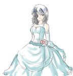 alternate_hair_length alternate_hairstyle arms_behind_back black_eyes black_hair breasts cleavage drawfag dress elbow_gloves gloves gown hair_ornament hair_over_one_eye hairclip jewelry long_hair medium_breasts nazo_no_kanojo_x necklace sash scissors smile solo urabe_mikoto 