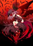  bat bat_wings flower hair_flower hair_ornament hair_over_one_eye hat maturiuta_sorato moon purple_hair red_eyes red_moon remilia_scarlet rose short_hair solo spear_the_gungnir touhou wings 