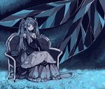  blue blue_flower blue_rose detached_sleeves drawr dress flower full_body gothic_lolita hatsune_miku ice loc6 lolita_fashion long_hair no_nose rose sitting solo strapless strapless_dress twintails vocaloid 