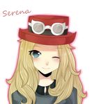  blonde_hair blue_eyes hat long_hair one_eye_closed pokemon pokemon_(game) serena_(pokemon) smile solo sunglasses 