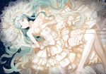  bare_shoulders braid choker dress flower frills gloves hatsune_miku long_hair lying michi_(iawei) rose smile solo thighhighs too_many too_many_frills twintails very_long_hair vocaloid wedding_dress white_flower white_gloves white_legwear white_rose zettai_ryouiki 