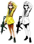  ankle_boots boots gun h&amp;k_mp5 heckler_&amp;_koch hood hood_up hoodie original pink_hair raincoat royal_tea shorts solo submachine_gun sunglasses weapon 