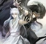  animal_ears black_hair black_wings fox_ears kuronue long_hair male_focus multiple_boys ouri wings yellow_eyes youko_kurama yuu_yuu_hakusho 