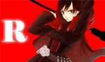  bad_id bad_pixiv_id bullet cape corset cross fer1029 flower red_hair rose ruby_rose rwby short_hair silver_eyes solo 
