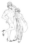  1girl bespectacled doctor dual_persona genderswap genderswap_(mtf) glasses goimago greyscale hat high_heels jojo_no_kimyou_na_bouken jonathan_joestar labcoat monochrome necktie nurse nurse_cap 