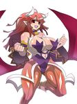  bat_wings blush breasts cleavage collar demon_girl demon_horns disgaea fangs horns kuma_(kumakuma5) la_pucelle large_breasts maou_prier open_mouth pantyhose prier red_eyes red_hair revealing_clothes simple_background solo succubus white_background wide_hips wings 