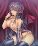  bad_id bad_pixiv_id bare_shoulders black_gloves black_legwear bracelet breasts demon_girl demon_wings earrings elbow_gloves gloves horns jewelry large_breasts lirshana long_hair looking_at_viewer maou_no_hajimekata nipples see-through shintou shiny shiny_skin solo succubus thighhighs wings yellow_eyes 