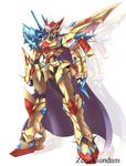  gundam highres knight mecha no_humans sd_gundam sd_gundam_gaiden simple_background single_wing spikes sword takamaru_(taka1220) talons weapon white_background wings 