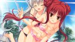  2girls bikini blush breast_grab dracu-riot! elina_olegovna_owen game_cg gray_hair kobuichi long_hair muririn pool red_hair swimsuit yarai_miu yuzusoft 