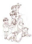  5boys family giorno_giovanna goimago graphite_(medium) haruno_shiobana higashikata_jousuke jojo_no_kimyou_na_bouken jonathan_joestar joseph_joestar_(young) kuujou_jolyne kuujou_joutarou monochrome multiple_boys traditional_media younger 